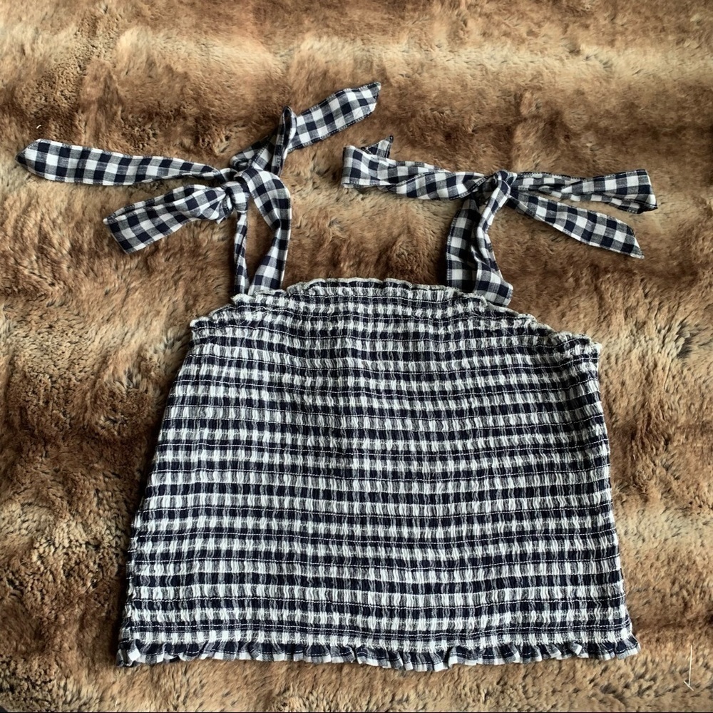 Rahi Navy White Gingham Cotton Smocked Crop Top